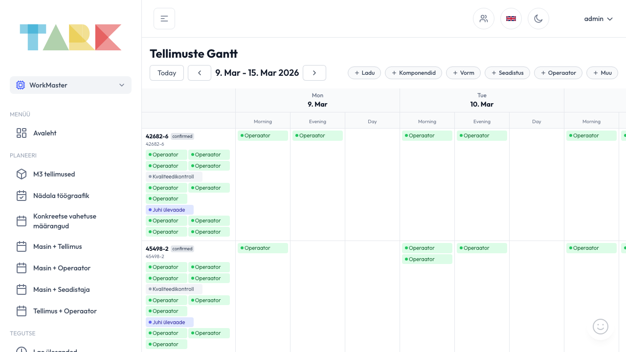 Tark tellimuste Gantt planeerimislaud